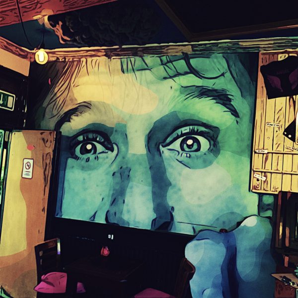Stylised image of a mural of Robin Williams inside The Bill Murray pub